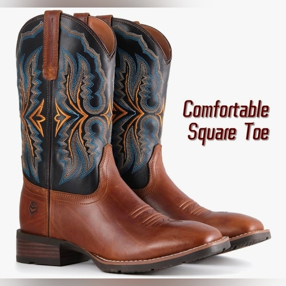 NIB Genuine Full Grain Leather Boots Mens 12 Square Toe - Picture 2 of 10